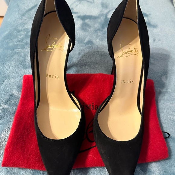 100% Authentic Christian Louboutin Black Suede Iriza Half d'Orsay Pumps - Picture 3 of 9